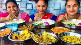 New eating🔥water Rice Pantavat fish fry Dal Pakora omelette Aloo Fry Piyaj Pakora Began fry eating