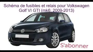 Sch&eacute;ma de fusibles et relais pour Volkswagen Golf VI GTI mk6; 2009/2010/2011/2012/2013.