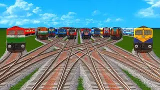10 Different Trains Fast Crossing On Risky Bumpy Forked Sharp Bend Railroad Track #115 BeamNG.drive