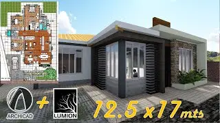 Plano de Casa 12x17 Metros con 3 Dormitorios ARCHICAD + LUMION arquitectura