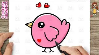 How to Draw a Cute Pink Bird, Easy Step-By-Step Drawing and Coloring for Kids and Toddlers