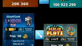 from London to Berlin 200K to 100M coins All tables unlock 2021  ( 8 ball pool )