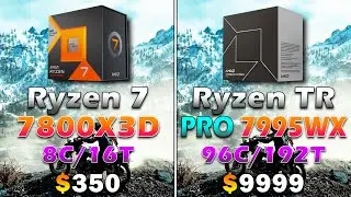 Ryzen 7 7800X3D ($350) vs Threadripper PRO 7995WX ($9999) | How Much Extra FPS For the Extra Price?
