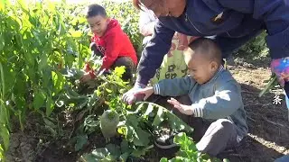 二条妈多能坑孙子？俩孩子帮忙干活给吃萝卜，瞧把这哥俩给辣的！