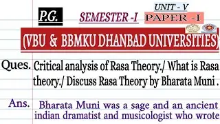 Critical analysis/ Define RASA THEORY by Bharata Muni. # P. G. ( SEMESTER -I ; PAPER -I; UNIT -V )#