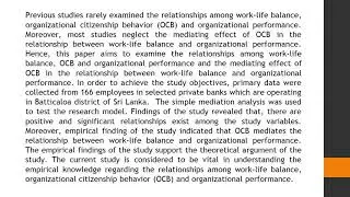 Work Life Balance and Organizational Performance The Mediating Role of Organizational Citizenship Be
