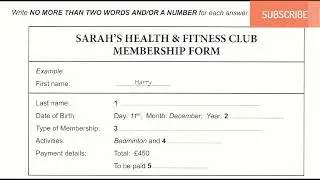 SARAH&rsquo;S HEALTH & FITNESS CLUB MEMBERSHIP FORM | IELTS LISTENING TEST WITH ANSWERS
