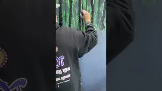 How to paint a landscape on a window with rollers and sponges, painting tutorial