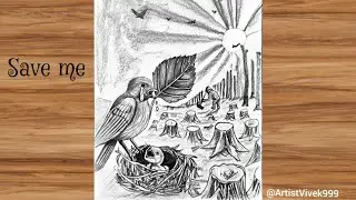 SAVE ENVIRONMENT DRAWING || HOW TO DRAW BIRDS 🤗 || SAVE TREES PENCIL DRAWING