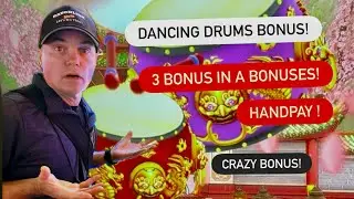Watch this Incredible **3 bonus in a bonus** HANDPAY, DANCING DRUMS TOWER!