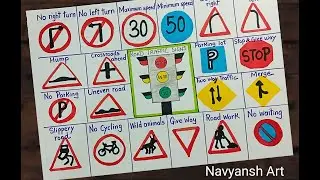 Road Safety Signs and symbols drawing/Traffic signs chart drawing/Road safety rules drawing