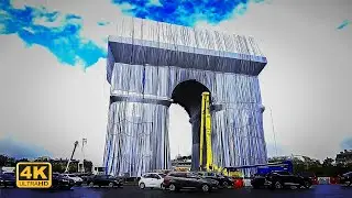 Walking around Wrapped Arc De Triomphe | Christo | Paris, France (4K UHD)