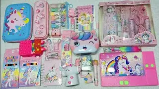Pink colour unique unicorn stationery collection- pencil box, pencil pouch, sharpener, , eraser,