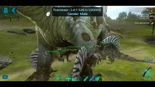 My 3 Spino's & My 2 Rex's vs Wild Titanosaur (Ark Mobile).