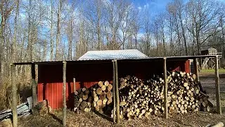 BUILDING A FREE DIY SHELTER FOR FIREWOOD AT THE OFF GIRD BARN