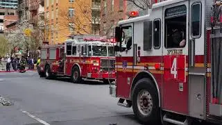 FDNY CRANE COLLAPSES ON SCAFFOLDING, Ladder 4 On Scene BIG RESPONSE Hell's Kitchen NYC