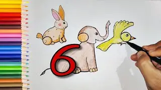 How to draw animals using number 6 || How to turn 6 into Rabbit, Elephants and Bird || Step by step