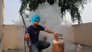 Experiment with LPG gas cylinder.  LPG cylinder vs shotgun bullets. LPG blast