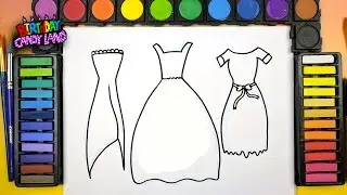 How to Draw and Paint 3 Dress Coloring Page for Children to Learn Painting + Drawing