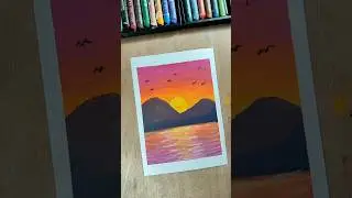 Easy Sunset Drawing With Oil Pastels For Beginners | #shorts #oilpasteldrawing