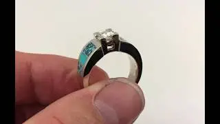 Turquoise Engagement or Wedding Ring with Princess Cut Moissanite
