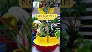 Cement Ideas And Old Plastic Bottles #shorts #cementideas #oldplasticbottles #flowerpot #planterpot