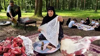 Village life in Iran |   Cooking Traditional Jegarvaz kebab in nature for Our Guests | ILAM 