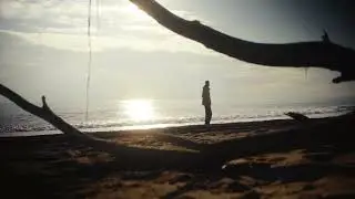 Serene Beach Walk at Sunset with Silhouette