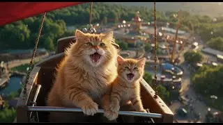 Fluffy Cat & Kitten&rsquo;s Aqualand Adventure 🐱🎡 | Roller Coaster, Wave Pool & Dolphin Balloons!