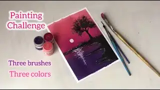 Painting challenge with three brushes and three colors | Relaxing Acrylic Painting