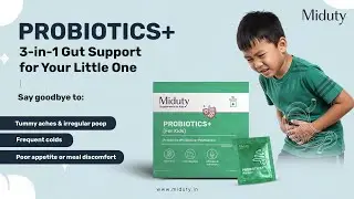 Miduty PROBIOTICS+ - Pre, Pro & Postbiotics Powder for Kids Gut & Immunity (Triple Power Formula)