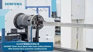 6024GNT Three chuck Bevel Tube Laser cutting Machine With chained semi automatic Loading Device