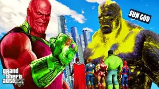 GTA 5 : RED THANOS ATTACK TITAN SUN GOD | SUN GOD vs AVENGERS | NOW GAMING