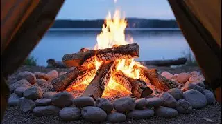 Campfire by the Lake 🔥 Soft Crackling Fire & Distant Forest Crickets for Deep Relaxation