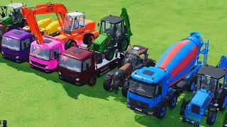 TRANSPORTING EXCAVATOR MIXER TRUCK TRACTORs Backhoe loaders Beamng.Drive Game FARMING SIMULATOR 22