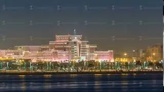 The Ministry of Interior in Doha night timelapse. Doha, Qatar, Middle East