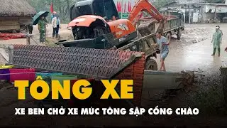 Xe ben chở xe m&uacute;c t&ocirc;ng sập cổng ch&agrave;o, t&agrave;i xế v&agrave; 1 người ngồi trong ca bin chết tại chỗ