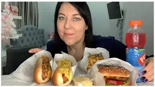 ASMR MUKBANG EATING/HOT DOGGER/BURGER HOT DOG FRENCH FRIES/БУРГЕР ДАТСКИЙ ДОГ ЧИЗ ДОГ КАРТОФЕЛЬ ФРИ