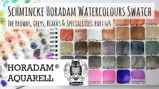 Part 4 Swatch of Schmincke Horadam Professional Watercolour Paints Dot Card: Browns, Greys & Blacks