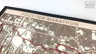 Houston Marathon Course Map - Custom Engraved Wooden Map for Runners