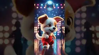 Cute Puppy Dance in Red Overalls 🐶🕺 Street Watch This Adorable Move #puppies #dance #cute