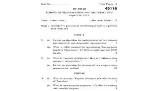 Computer Organization & Architecture KUK University BTech 5th Semester 2020 Question Paper