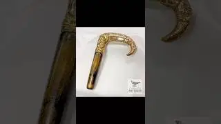Antique Gold Tone & Wood Walking Cane Handle, ca. 1908