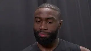 Boston Celtics' Jaylen Brown celebrating All-Star starter nod with fans