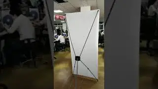 X banner stand with PVC vinyl graphic shows