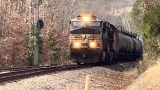 SB NS T53 leads 9866 c40-9w and 2nd engine 9938 c40-9w trailing going through tunnel hill road