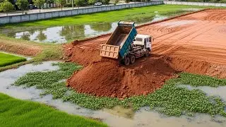 Dump Truck Filling Wet Land Near Water | Massive Soil Dumping Construction