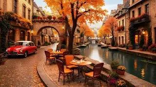 Waterfall Riverside Coffee Shop Jazz🍂November Fall Ambience & Tranquil Forest Jazz for Focus, Study