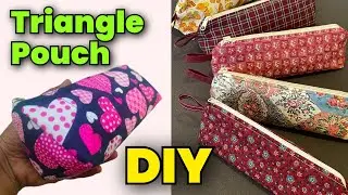 SUPER EASY 😉 Triangle pouch cutting and stitching/ Pouch making at home/Makeup pouch/ Purse/ DIY bag
