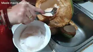 I'm struggling to cut it open, fresh coconut fruit #buko